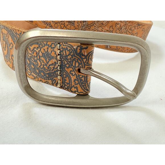 Brown Leather Belt With Blue & Silver Floral Print - Picture 5 of 8